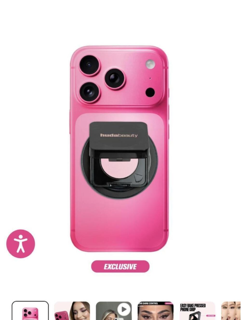 Huda Beauty Easy Bake Pressed Phone Grip in cherry blossom cake